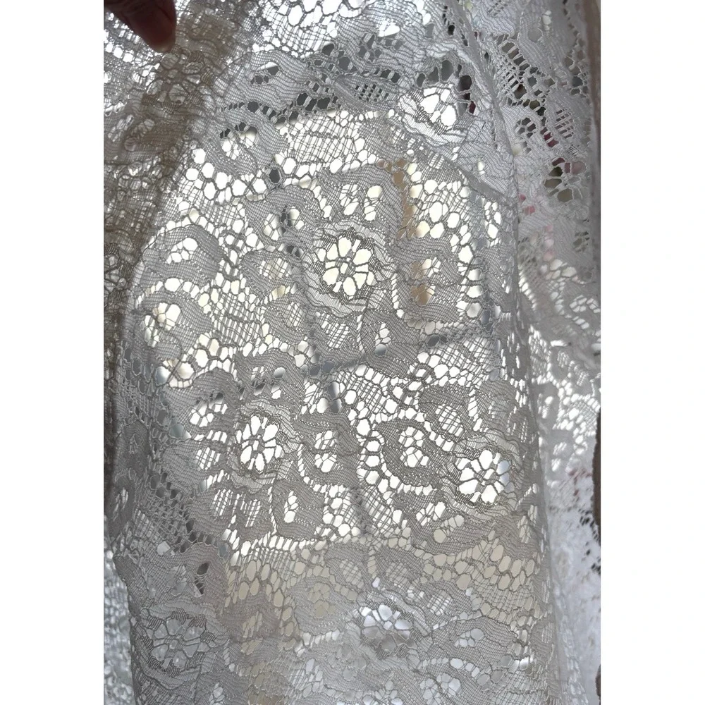 Vtg 1980s Lace Balloon Valance 60 x 24 Floral Sheer New Unused White Cottage